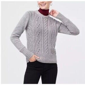 J. Crew Factory Cable Knit Lambswool blend Pullover Sweater Crew Neck Sz Large